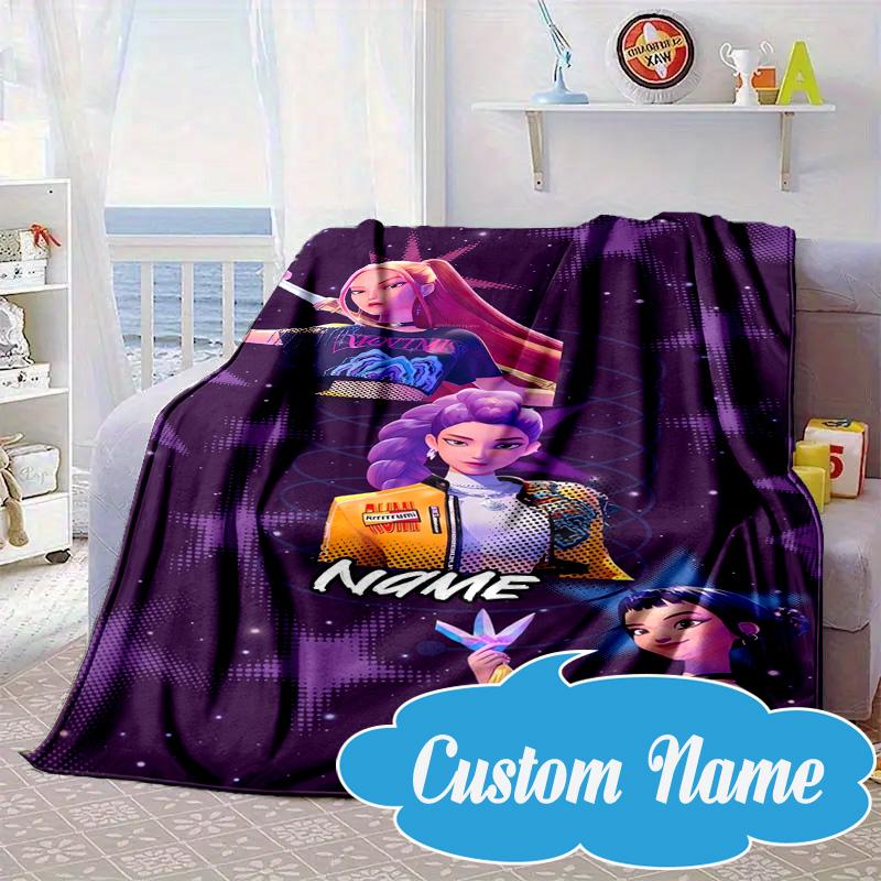 Custom Name KPop Cartoon Blanket bed sofa Blanket Flannel Blanket for Camping, Hiking, Picnic Essentials,gift for Fan family