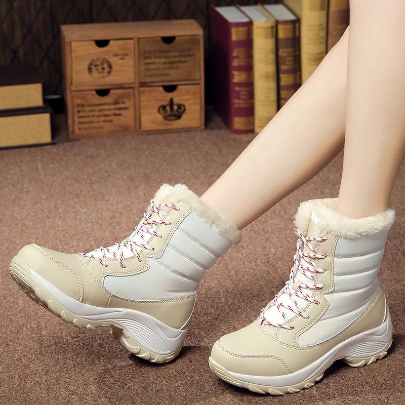 Plush Women Snow Boots Fashion High-top Cotton Shoes Warm Winter Walking Shoes Lace-up Platform Shoes