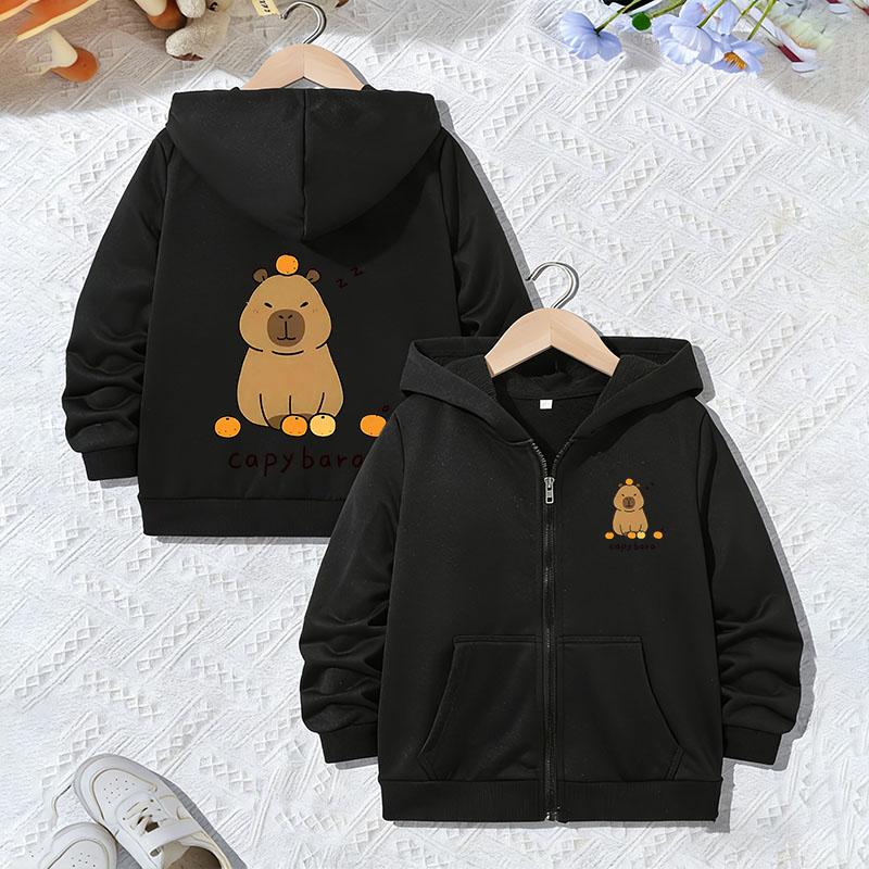 Comic Cartoon Sweatshirts Zip Up Casual Hoodie Lovely Capybara Jacket for Boys Girls Zipper Spring and Autumn Trendy Hoodies