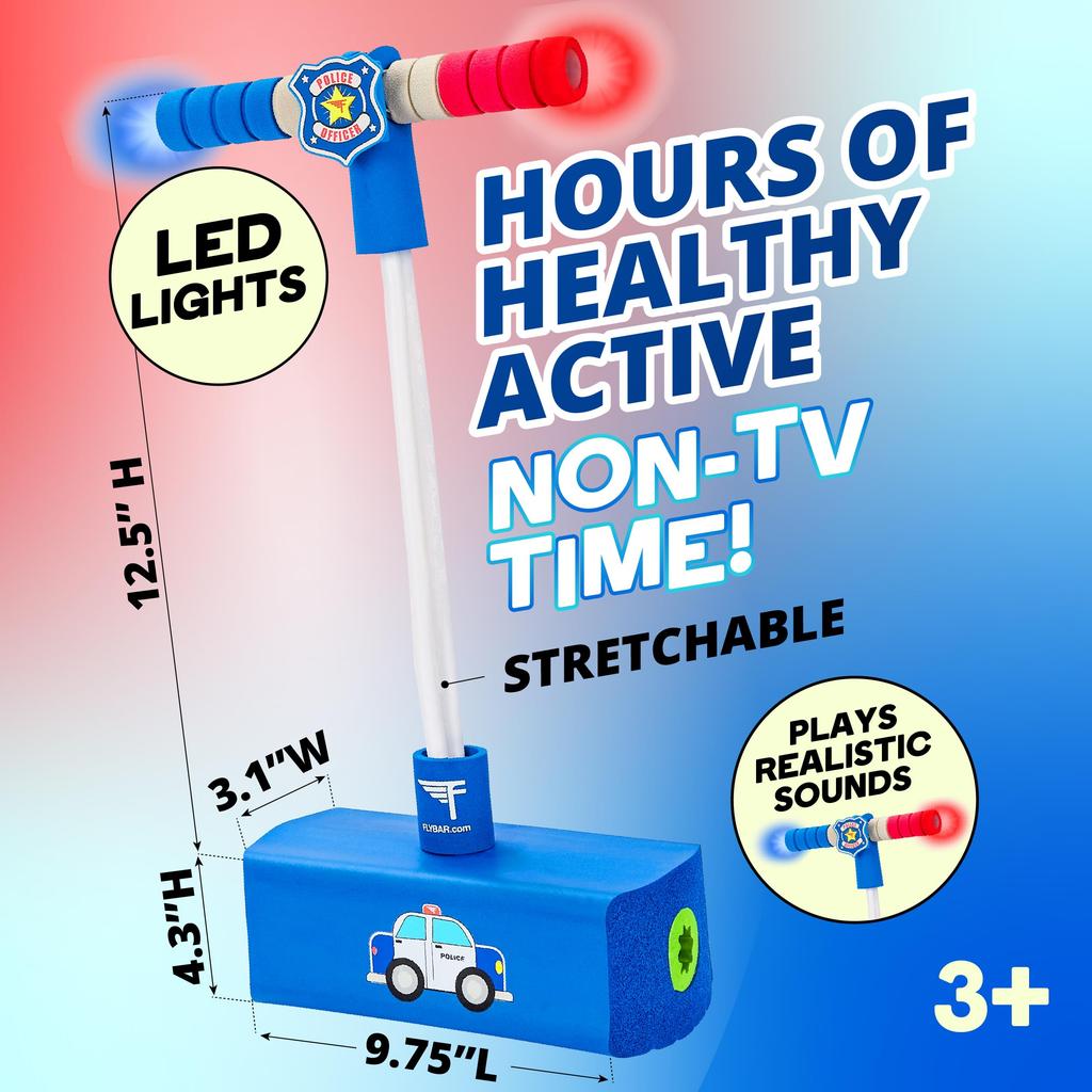 Flybar Pogo Hopper Pretender Pogo Hopper with Real Siren Sound and Flashing Lights. Suitable for indoor and outdoor use. Ages 3 and up. (Police