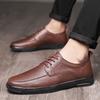 Casual Leather Shoes Men's Soft Leather Business Daily Round Head Men's Shoes Trendy Lace-up Breathable Shoes