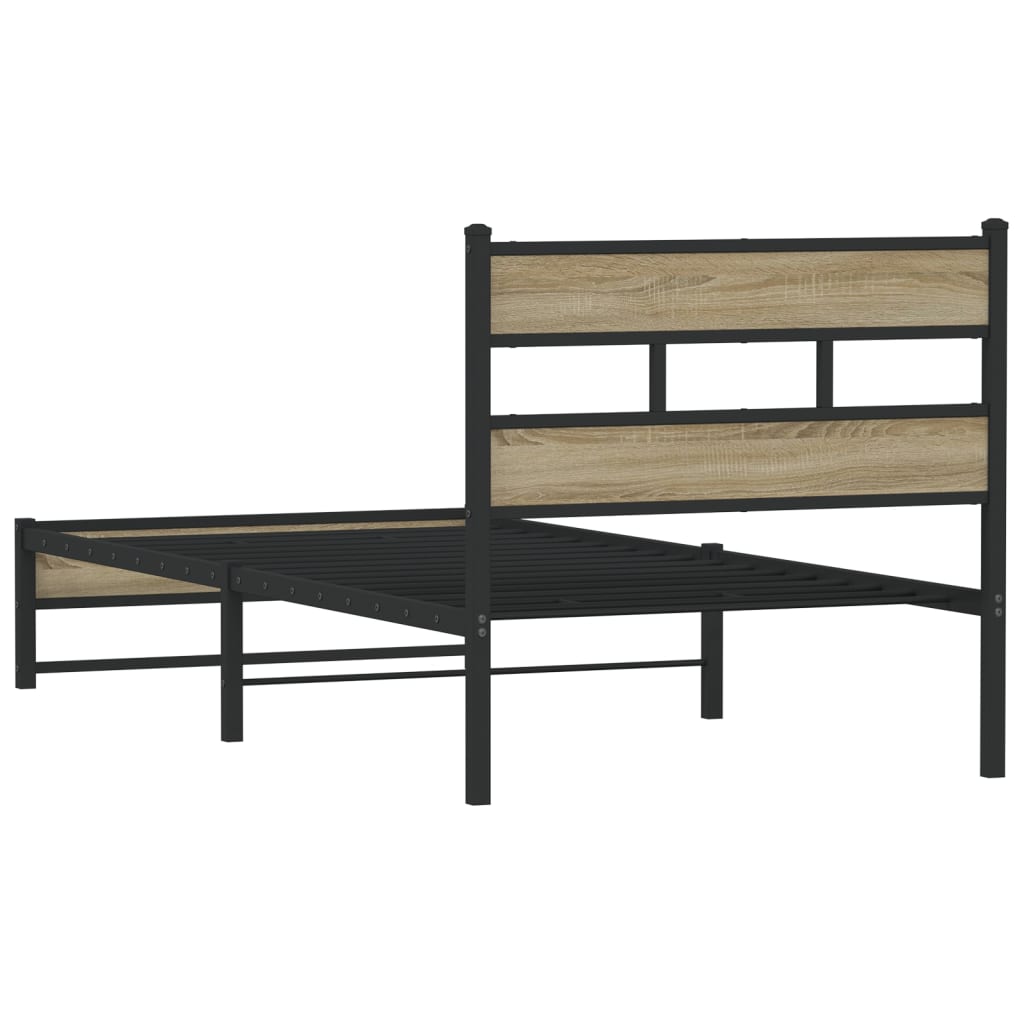 Metal Bed Frame without Mattress Sonoma Oak Finish 107 x 203 cm