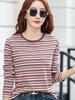 Women's Striped Round Neck Long Sleeve T-Shirt - Casual Loose Fit, Perfect for Spring and Autumn, Korean and Japanese Style.