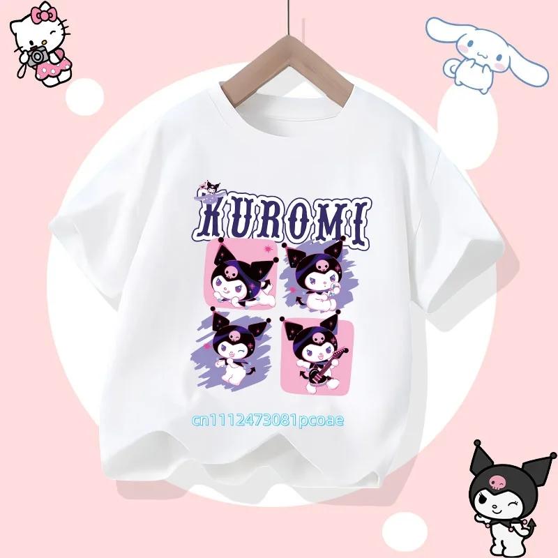 Sanrio Series Kuromis new childrens pure cotton shortsleeved girl casual top for summer Tshirt with cartoon print sport shir