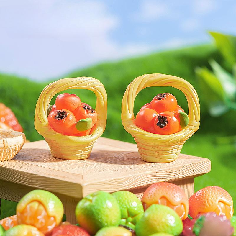 Микропейзаж Симпатичная имитация фруктов, игровая корзина с едой, украшение из смолы «Хурма», украшение своими руками, украшение стола