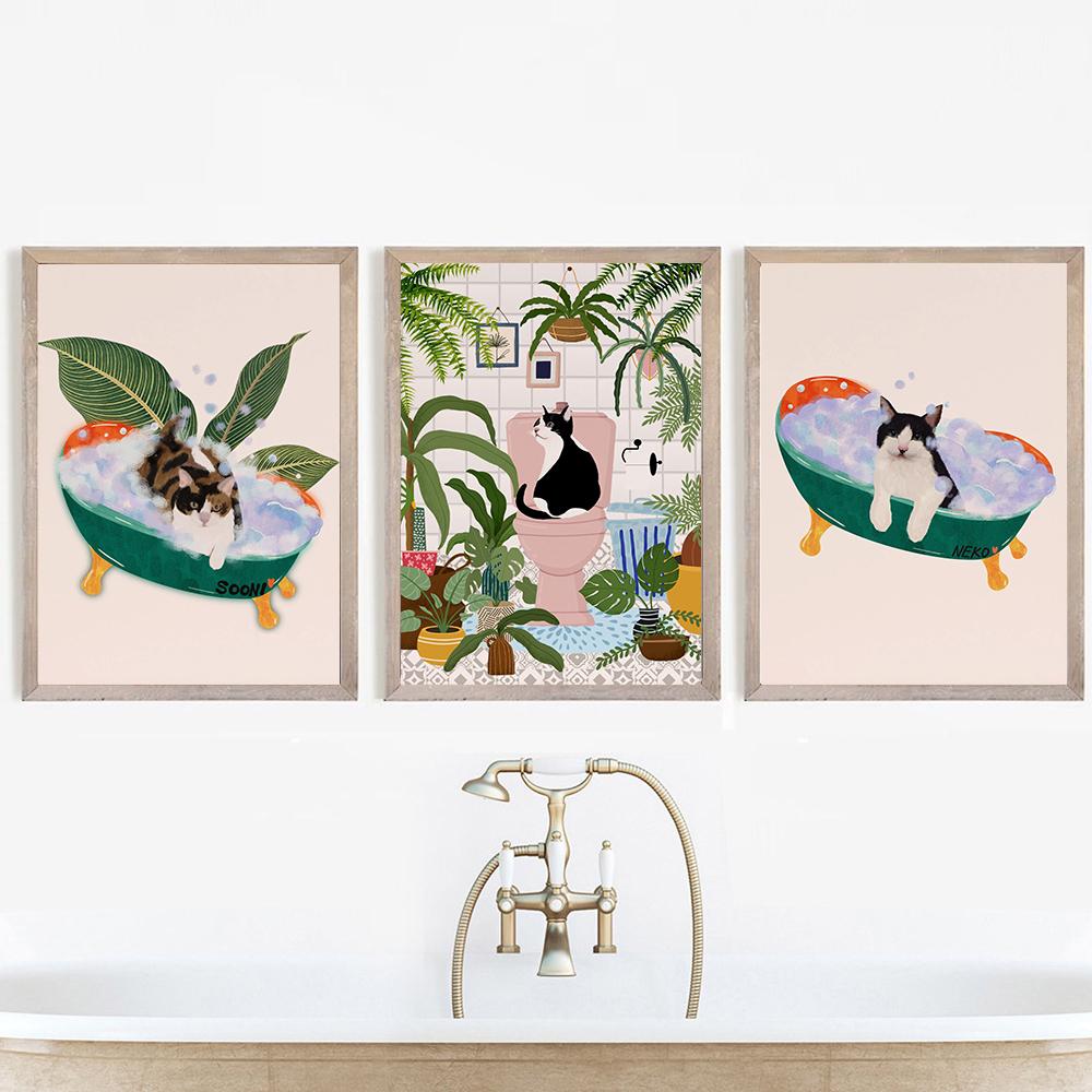 Портрет питомца, собака, кошка, постер и принт, для ванны, забавные дети, настенная живопись для ванной комнаты, холст, картина, подарочные фотографии, украшение для дома