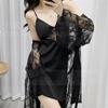 Summer New Women 2PCS Robe Nightgown Set Sexy Hollow Out Perspective Bathrobe Intimate Lingerie Silk Satin Home Dress Loungewear