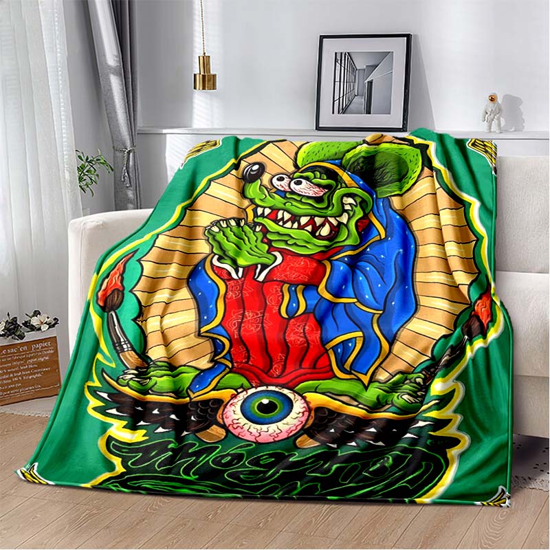 Rat Fink Retro Monster Graphic Print Flannel Blanket Cozy Warm Throw Sofa Bedroom Present Indoor Home Party Lounge Decor
