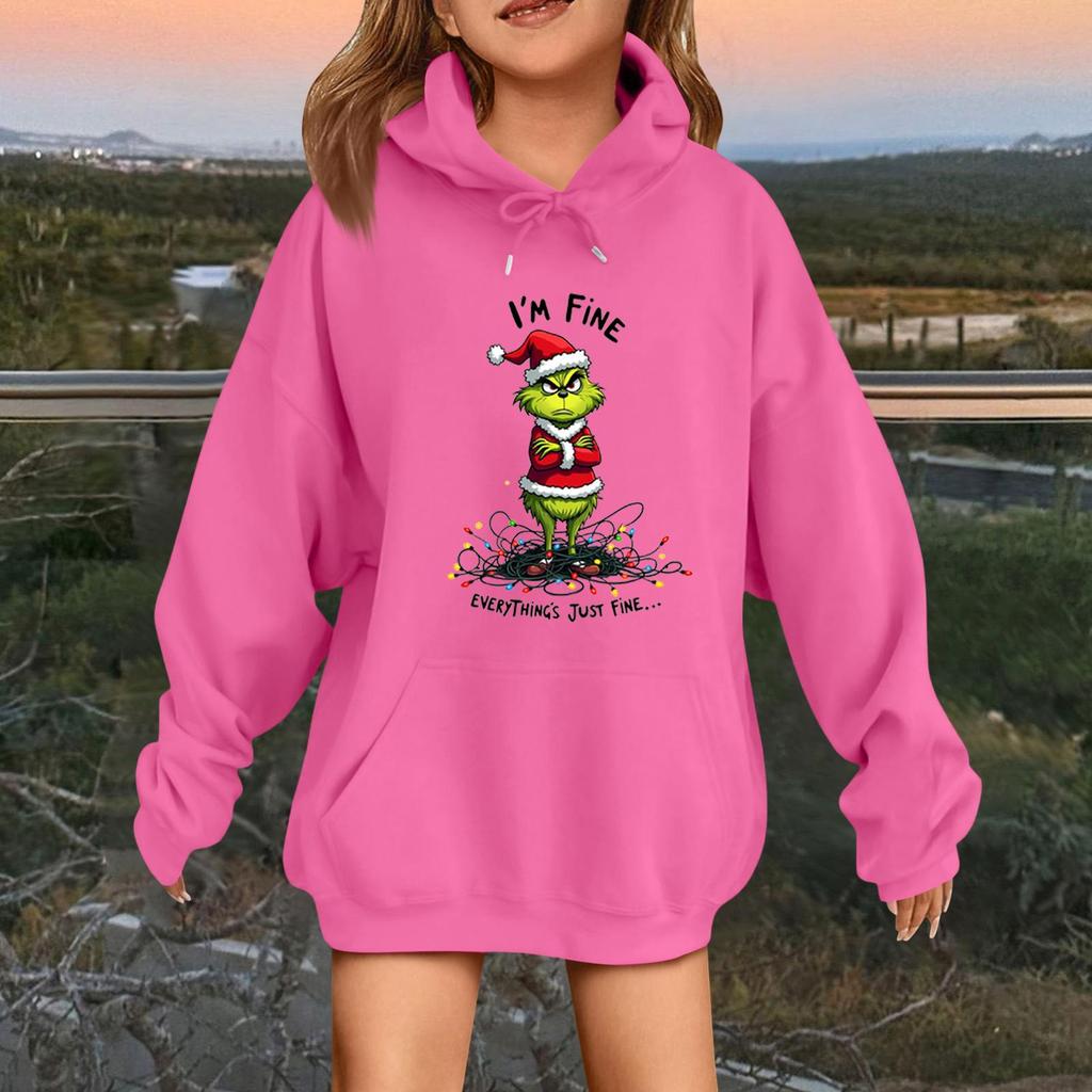 Детская модная повседневная толстовка с капюшоном свободного кроя с длинными рукавами и рождественским принтом