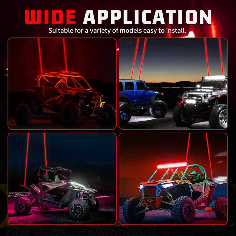 2x Laser Red LED Whip Lights Whipless Antenna Remote For ATV UTV Can Am Polaris