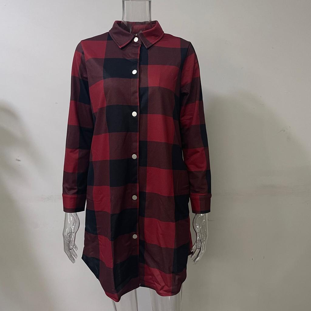 Клетчатая рубашка, пальто, женская куртка средней длины, осеннее пальто с длинными рукавами и карманами на пуговицах