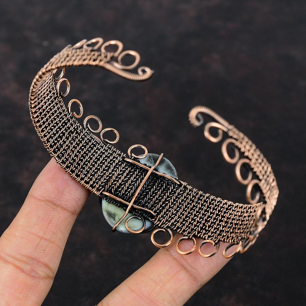 Браслет-манжета Owyhee Blue Opal, браслет из медной проволоки, ювелирные изделия с драгоценными камнями, уникальный регулируемый браслет для подарка, ювелирные изделия из меди ручной работы