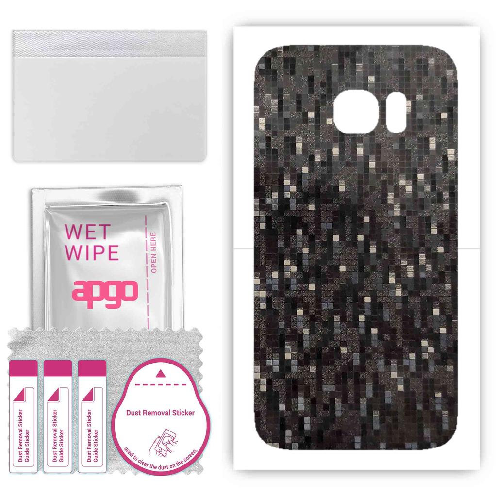 apgo Protective Skin Sticker for the back compatible with Samsung Galaxy S7, Wrap Film, Foil, Vinyl - Pattern Carbon Black Pixel