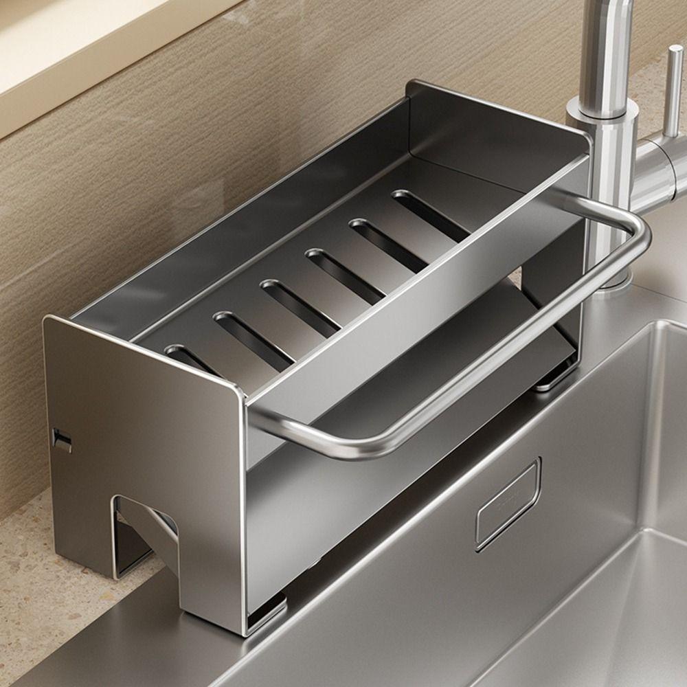 Carbon Steel Sink Sponge Holder Compact Sink Stand Stylish Soap Drainer Towel Rack for Home
