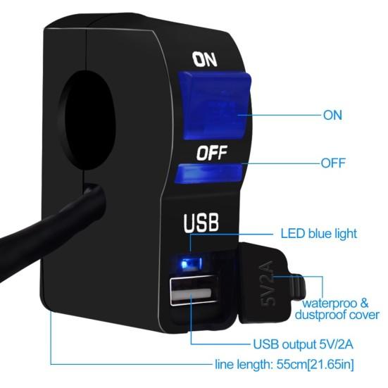 Светодиодный индикатор постоянного тока 12 В, крепление на руль мотоцикла, USB-зарядное устройство для телефона с переключателем