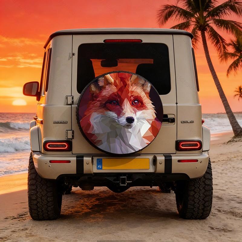 Low Poly Red Fox Spare Tire Cover SUV Truck Accessories Decorative Protective Cover