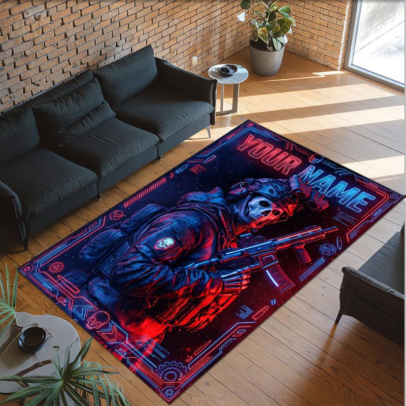 Neon Theme Crystal Velvet Rug Personalized Custom Name Text Soft Floor Mat Home Decor