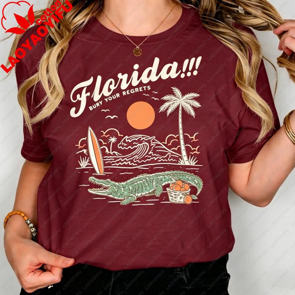 Funny Florida Bury Your Regrets Graphic Tshirt Summer Vacation Unisex Cotton Short Sleeve Florida Getaway Casual Daily Outfit