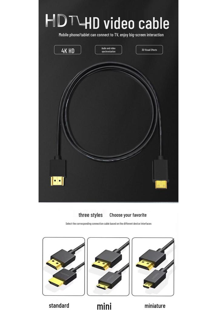 4K Мини HDMI на HDMI Тонкий Мягкий Кабель, Чистая Медь, HDMI 2.0 для Подключения Камеры DSLR к Монитору