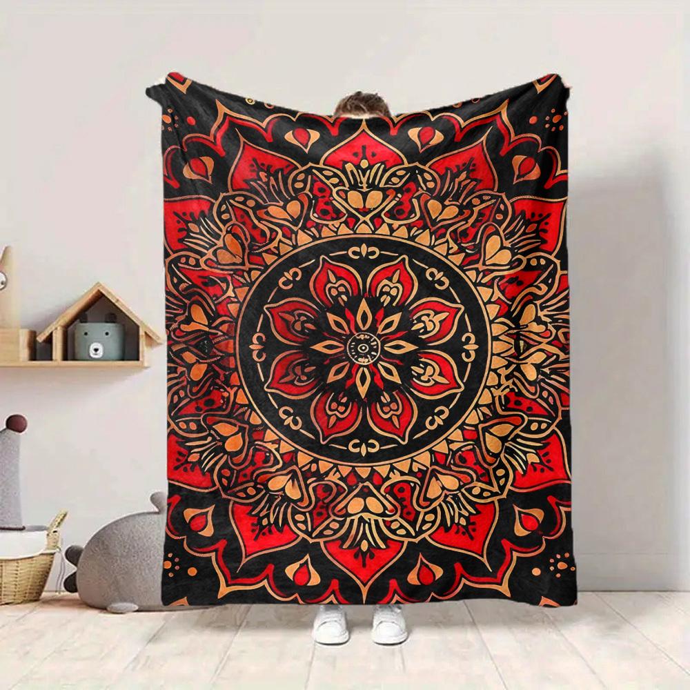 1pc Mandala Pattern Print Blanket Lightweight Flannel Throw Blanket For Sofa, Bed, Living Room Office, Outdoor Travel, Camping, Soft All-Season Throw
