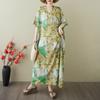 2025 Summer Dress Women Plus Size  Vintage Long Casual Loose Basic Printing V-Neck Dress Maxi