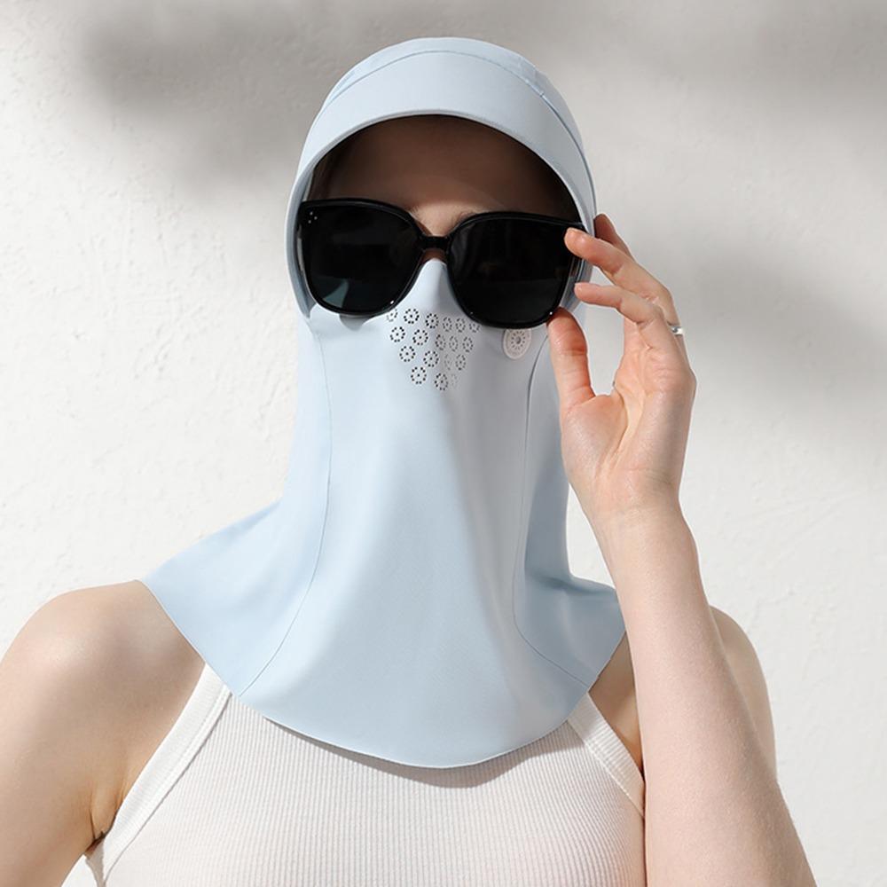 Sunscreen Full Face Visor Hat with Hair Hole Ice Silk Mask Breathable UV Protection Veil Fishing