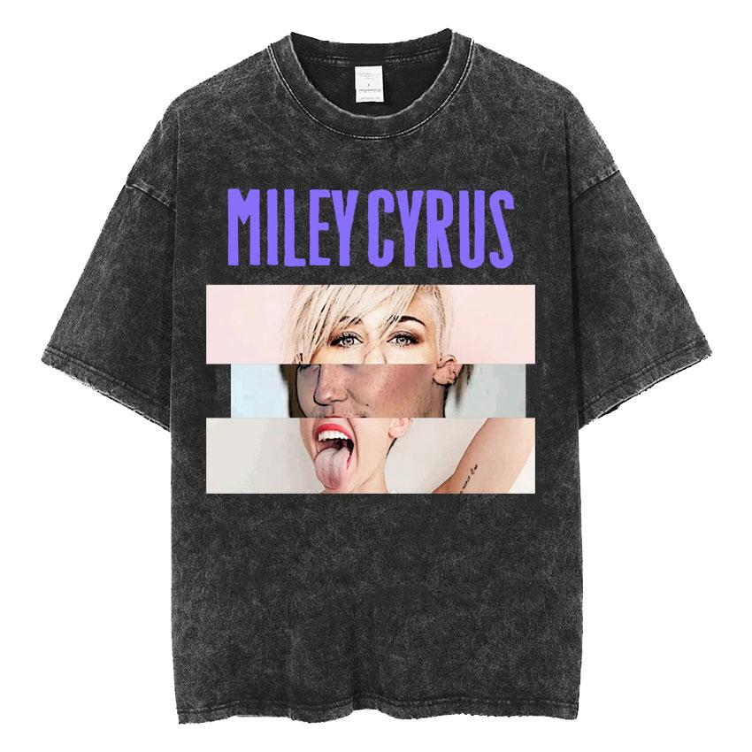 Miley Cyrus Hannah Montana Logo T Shirt Men Women Summer Casual Vintage Washed T Shirts Unisex Fashion Aesthetic Hip Hop T-shirt