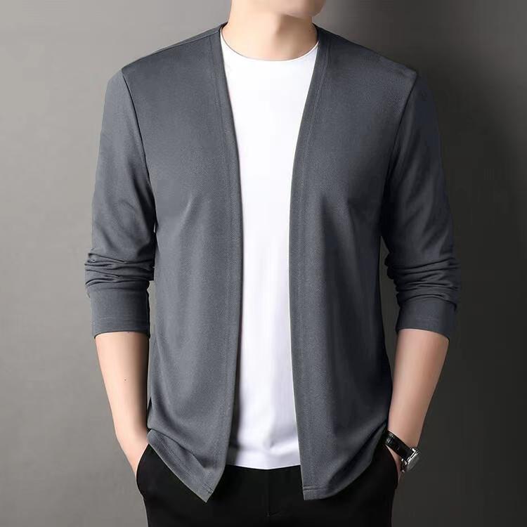 Кардиган Slim Fit для мужчин, тонкая верхняя одежда на весну и осень, повседневная, с длинным рукавом, модная, универсальная, однотонная, облегающая, осень