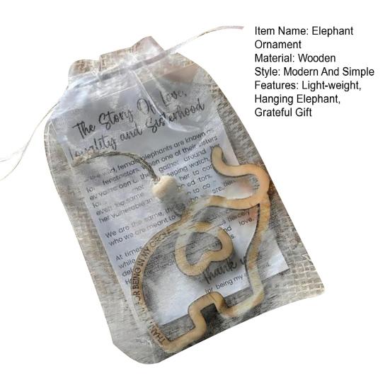 Friendship Elephant Ornament Wooden Hanging Elephant Decoration with Story Card Elephant Pendant