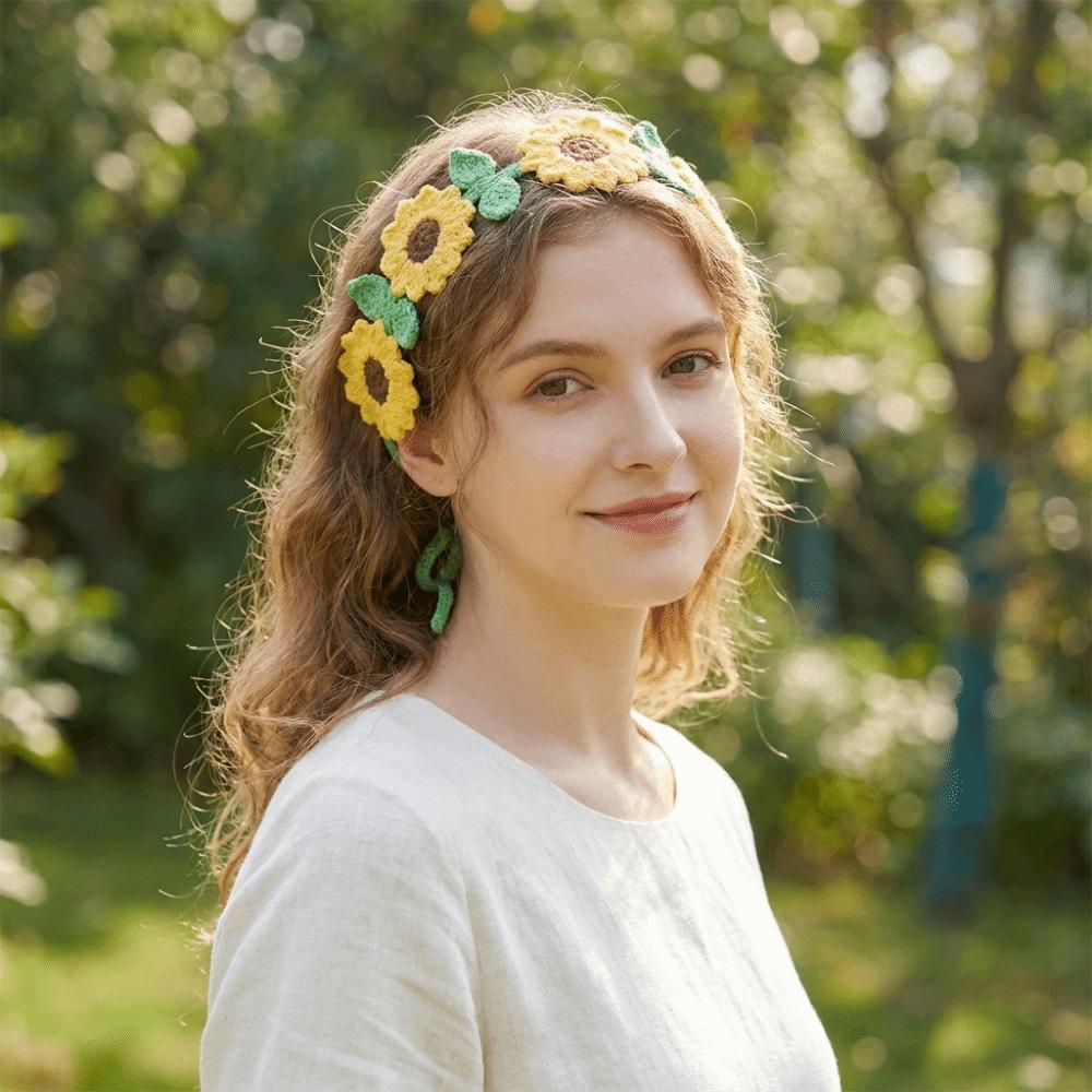 Fashion Countryside Style Crochet Hair Bands French Knit Fabric Flower Hair Bands Headwrap Crochet Texture Hair Scarf Women