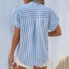 YYFS Women's Fashion Casual Summer Spring Stripe Print Short Sleeve V-Neck Blouses & Shirts
