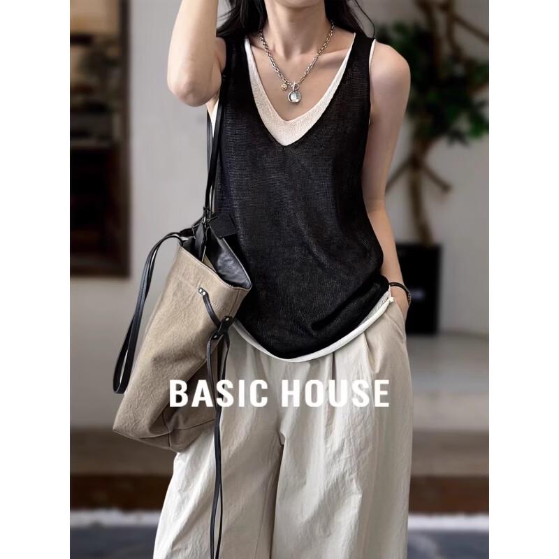 Базовый женский вязаный топ-майка Basic House с V-образным вырезом, имитация двух предметов