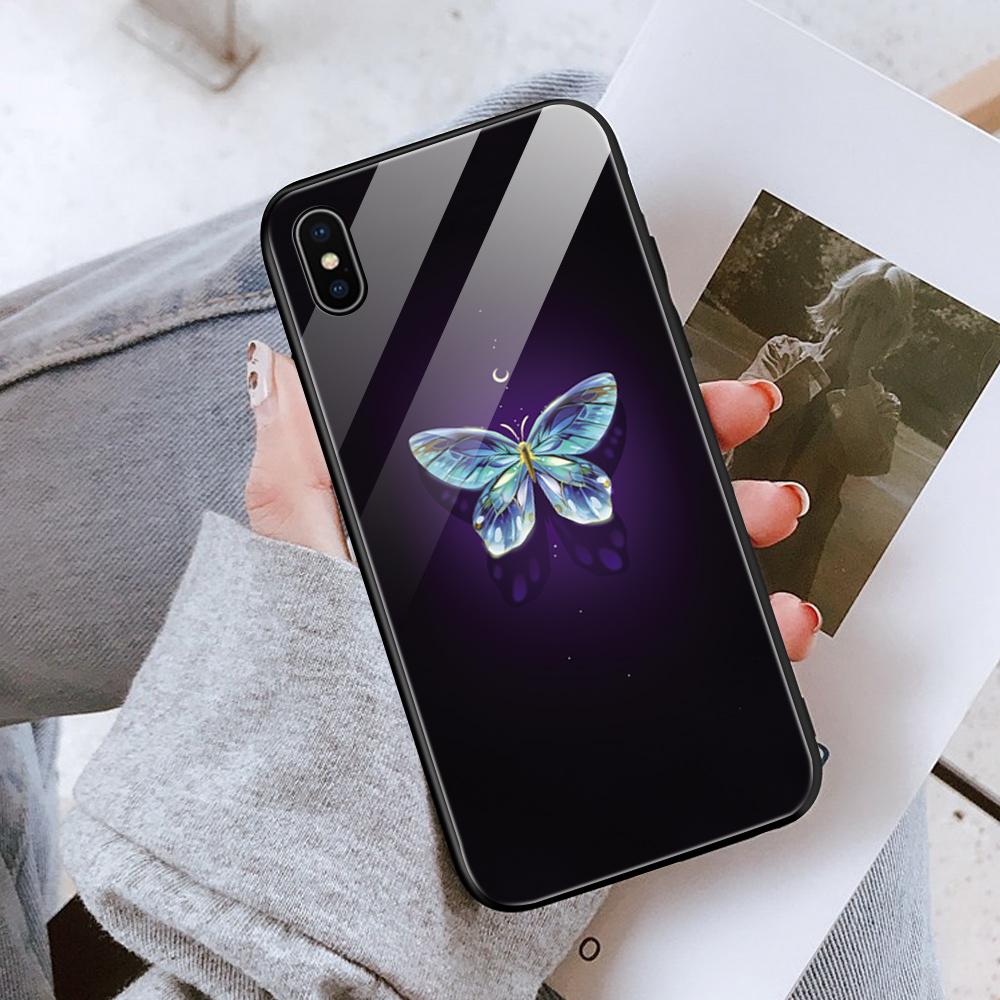 Роскошный чехол для телефона из закаленного стекла с бабочкой для iPhone Samsung Galaxy Infinix, противоударный чехол из ТПУ с мягким краем, чехлы для мобильного телефона