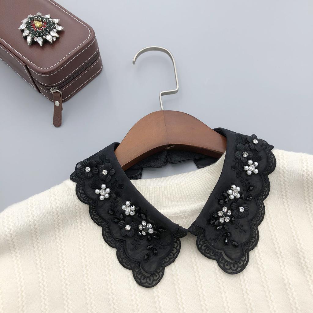 Fashion Imitation Pearl Fake Collar Detachable Dual Mesh Lapel Necklace Women Top Clothes Neckwear Accessories