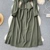 Aibeautyer, новое винтажное весенне-летнее однотонное тонкое женское платье на пуговицах, трапециевидное шифоновое пуловер с отложным воротником, женские платья