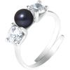PERLINEA - Genuine Freshwater Cultured Pearl Ring Button 5-6 Mm Black Tahiti - Adjustable Size - 925 Silver - Women's Jewelry
