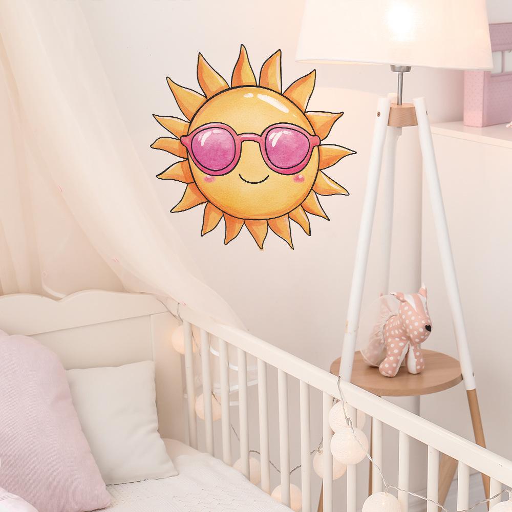 Creative Cute Sunglasses Sun Wall Sticker Self-Adhesive Removable Bedroom Living Room Hallway Dorm Home Decor Art