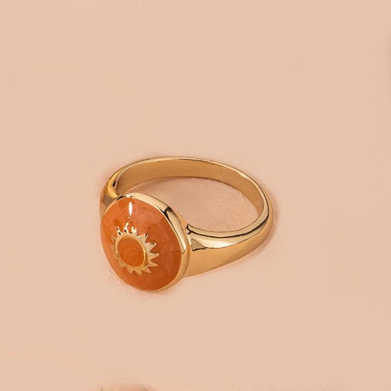 Women Gold Geometric Ring Colorful Enamel Lightning Star Moon Pattern Minimalist Chic Jewelry For Girls