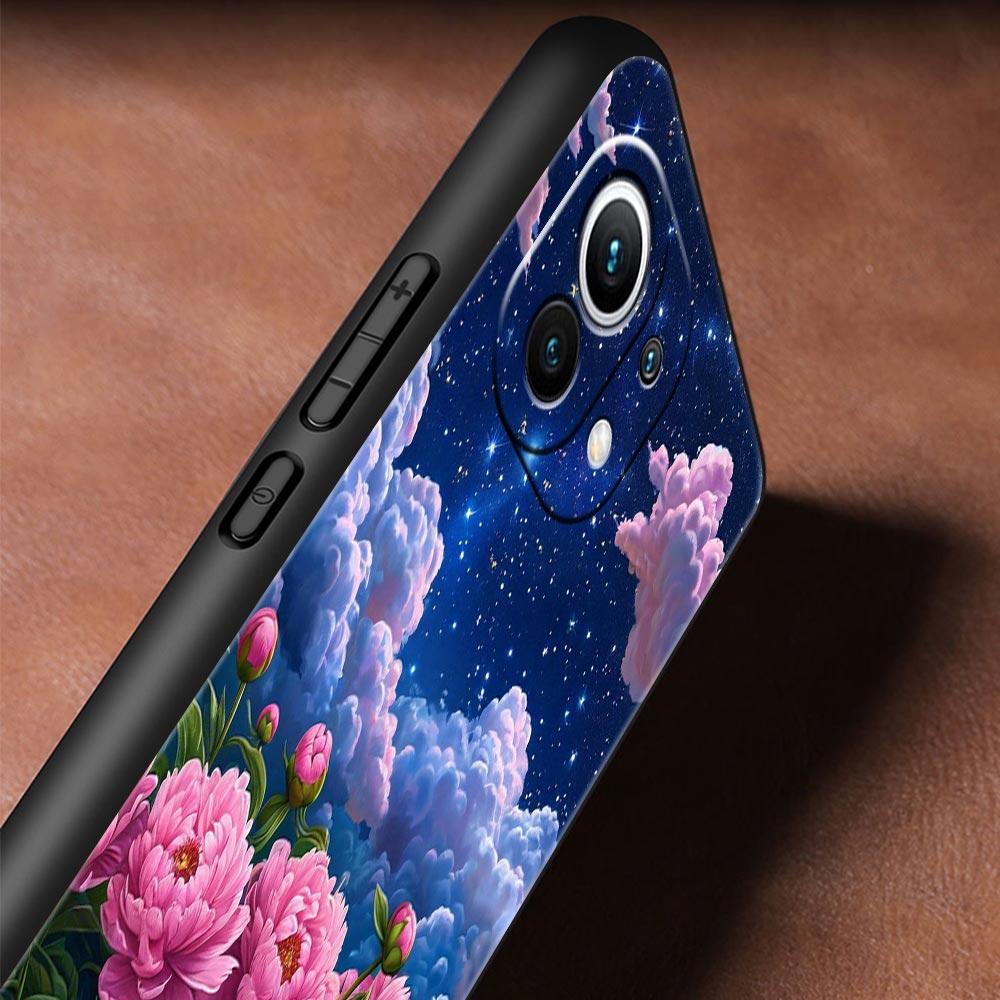 Чехол для телефона Xiaomi Mi 15 14 13 12 11 Lite 14T 13T 12T 11T Pro Poco X6 X5 X3 Pro F6 F5 F4 Масляная живопись с цветами Черный чехол