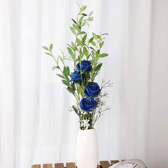 10Pcs Artificial Rose with Green Leaves Fake Silk Flower Wedding Halloween Party