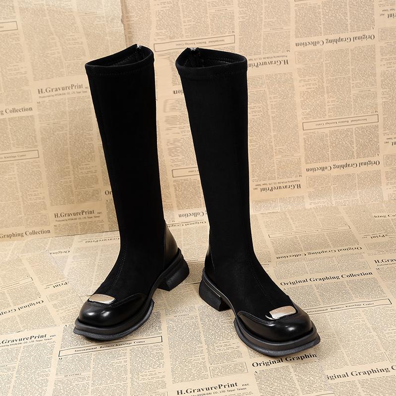 Замшевые женские высокие сапоги на платформе, обувь на среднем каблуке, брендовые теплые плюшевые туфли, женская зимняя тенденция 2024 года, готические высокие сапоги до колена, массивные ботинки Mujer