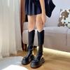 Женские ботинки на толстой подошве 2025 новые увеличивающие рост универсальные ботильоны с задней молнией маленькие ботинки, но ботфорты до колена