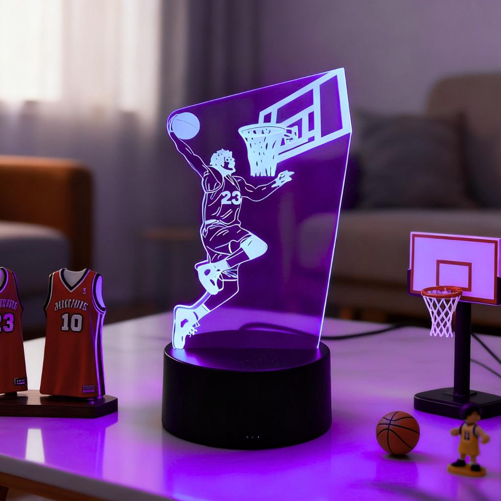 Спортивный 3D ночник с баскетбольным мячом, 3D оптическая иллюзия со световым сенсором, 7-цветная меняющаяся атмосфера для спальни