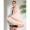 Women 2 Circle Faux Rabbit Fur Cape Poncho Winter Loose Warm Shawl Outerwear Cashmere Cloak Overcoat