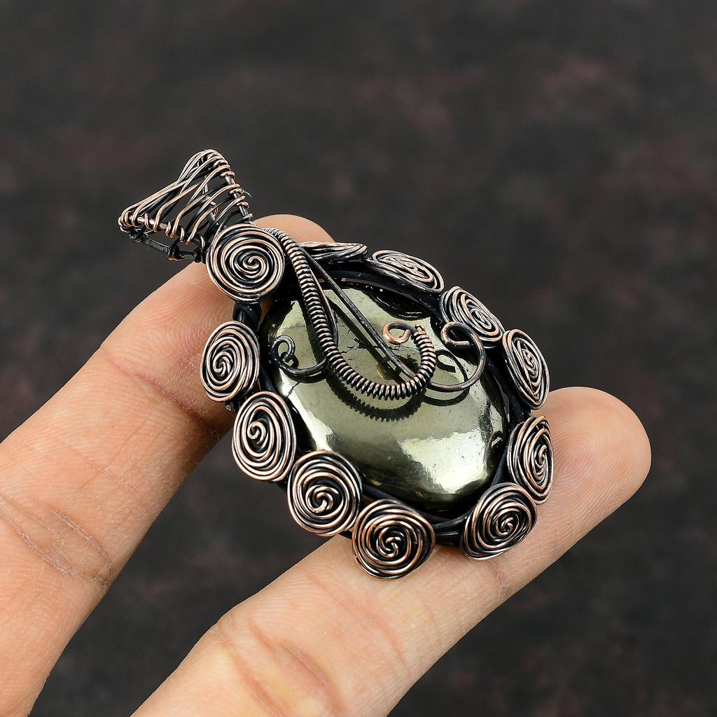 Apache Pyrite Pendant Copper Wire Wrapped Pendant Gemstone Copper Jewelry Elegant Pendant Gift For Mom Wire Wrapped Jewelry Handmade Pendant