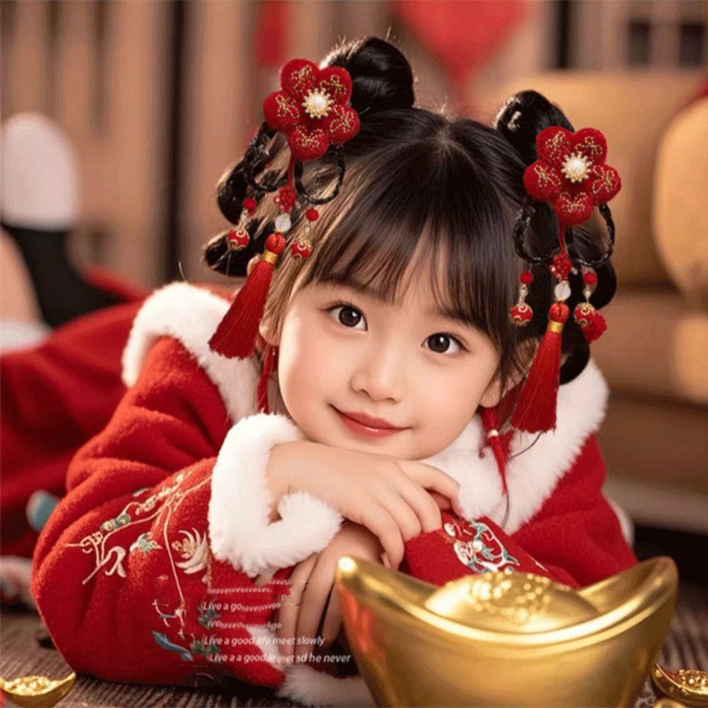 Tassels Children Bow Wig Hairpin Flower Ancient Style Hairpin Chinese New Year Headwear Girls