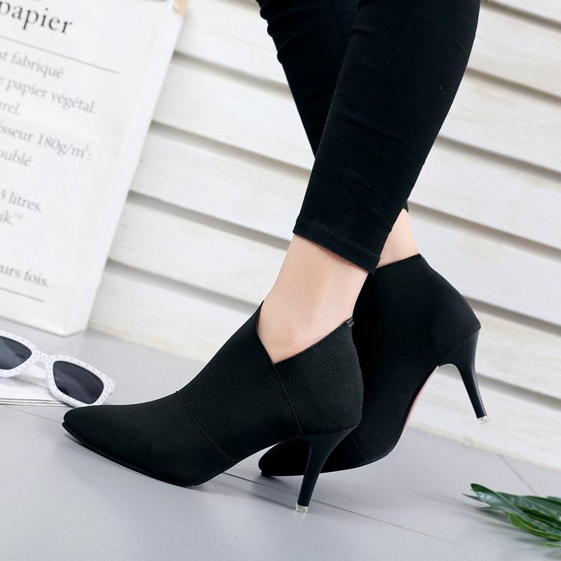 Весенне-осенние новые однотонные женские ботинки с острыми рукавами на тонком каблуке, удобная женская обувь