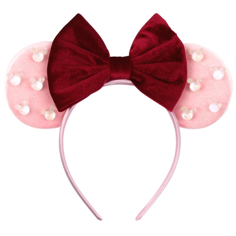 Pearls 3.3"Mouse Ears Headband 5‘’ Velvet Bow Hairband For Girls Festival Party Cosplay DIY Hair Accessories Women Gifts
