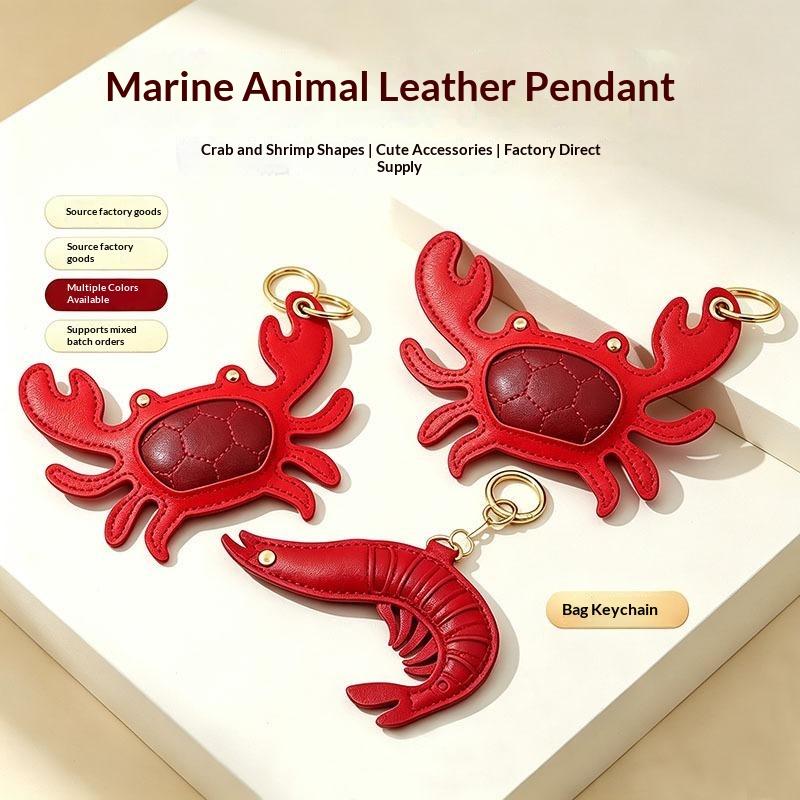 Stylish Pu Leather Summer Beach Style Keychain Sea Animal Bag Charm Lobster Crab Bag Accessory