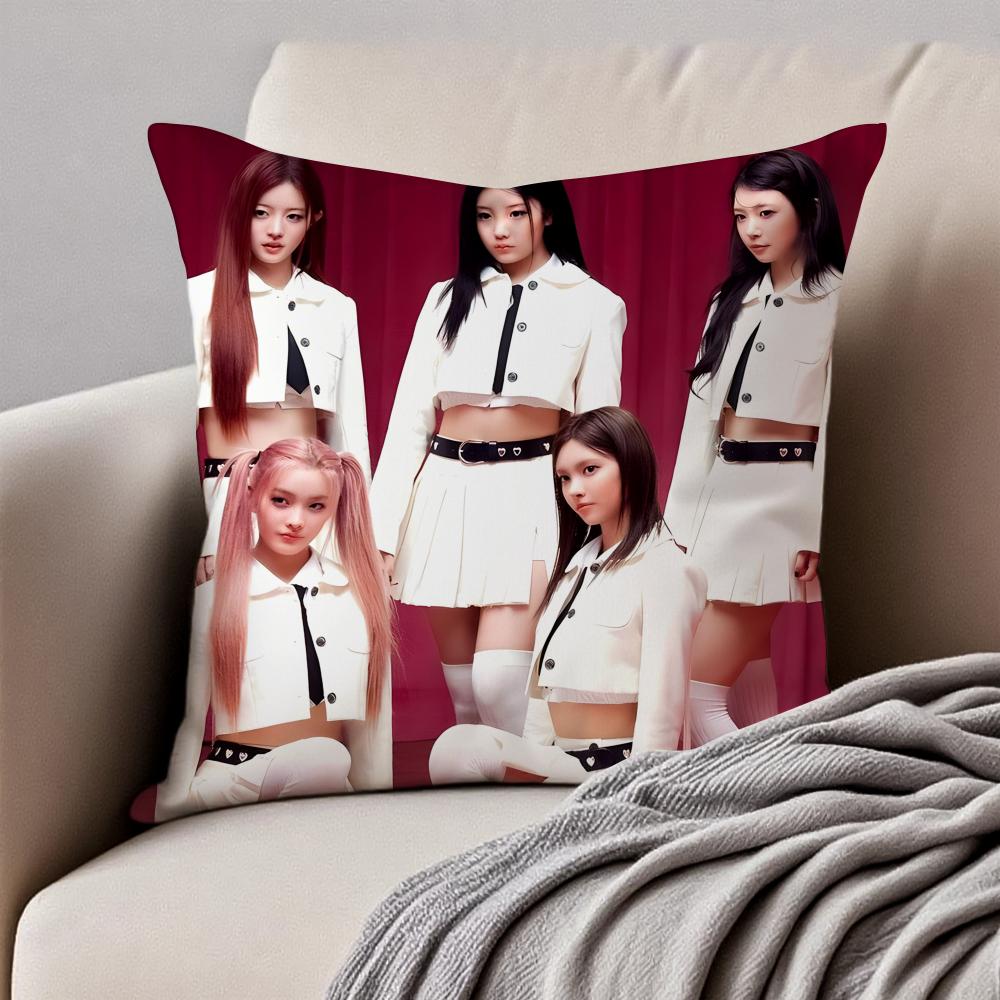 Fresh Cute Korean Girl Group IILLIT Cushion Cover Pillowcase Antidustmite Invisible Zipper Short Plush Sofa Cushion